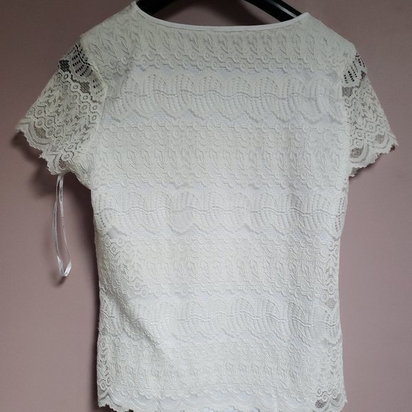 Calvin Klein Women's Size PM White Lace Top - Picture 6 of 7